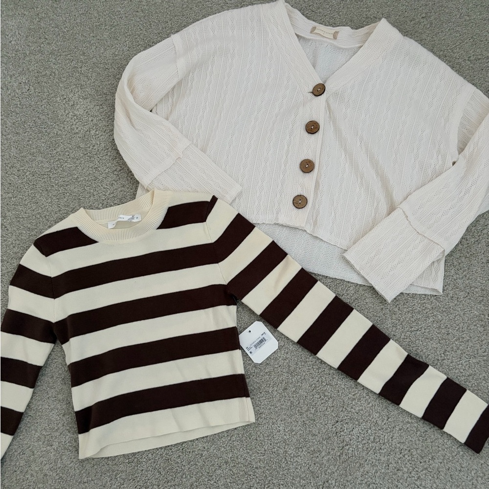 Altar'd State Brown and Cream Striped Sweater